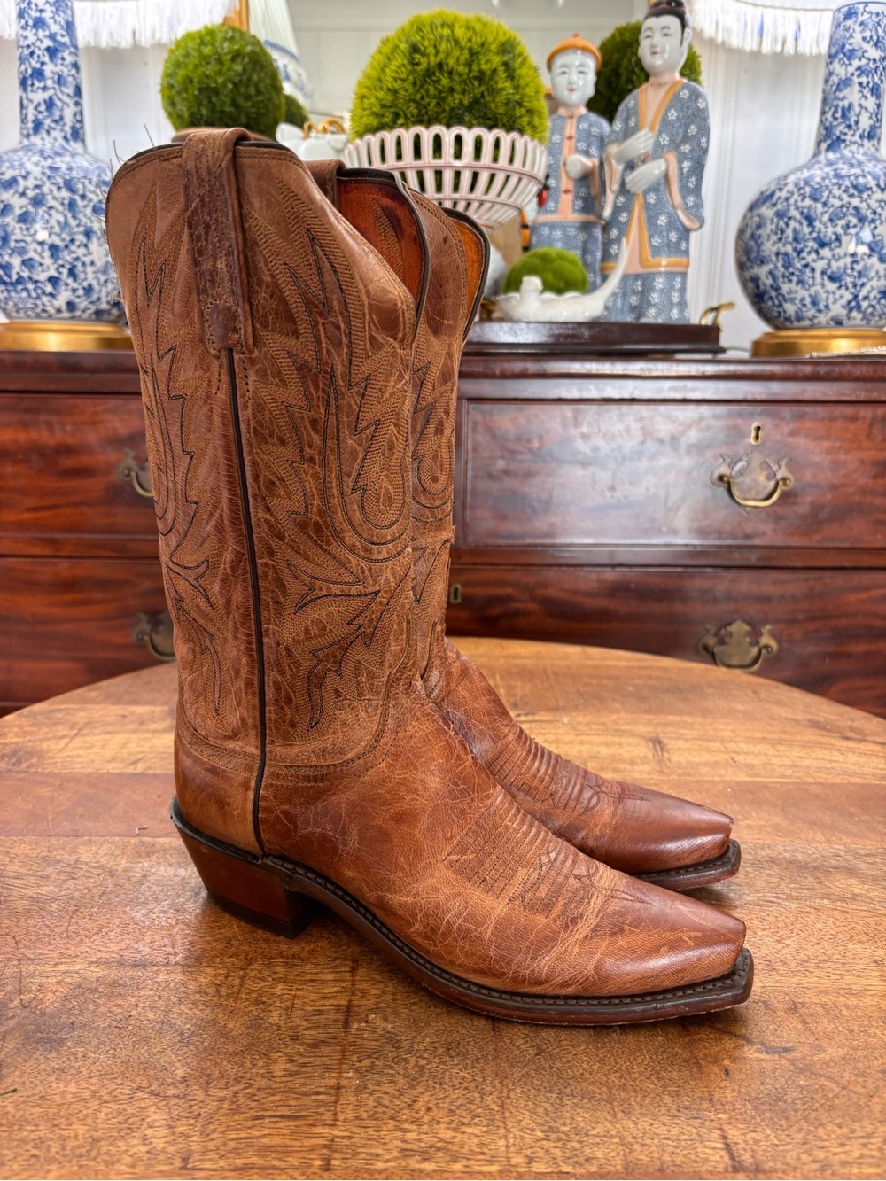 Lucchese Brown Embroidered Leather Heeled Cowboy Boots Savannah mad dog 7.5 - Picture 9 of 11
